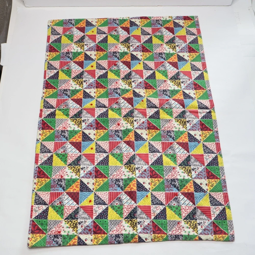 Patchwork Print Quilted Table Runner Small Multicolor Excellent Hand‎ Tied